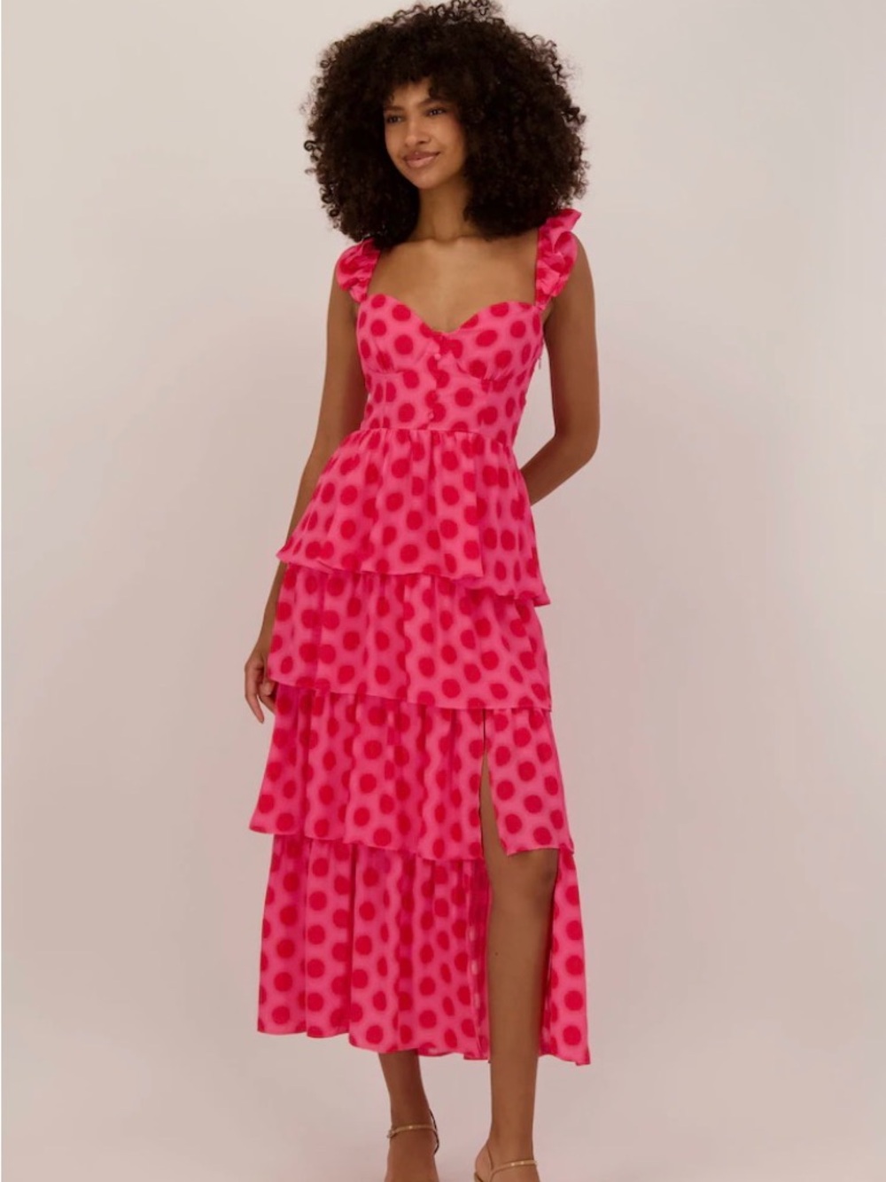 Sugarlips Keith Hot Pink Polka Dot Tiered Dress , sz L nwt  flattering and cute